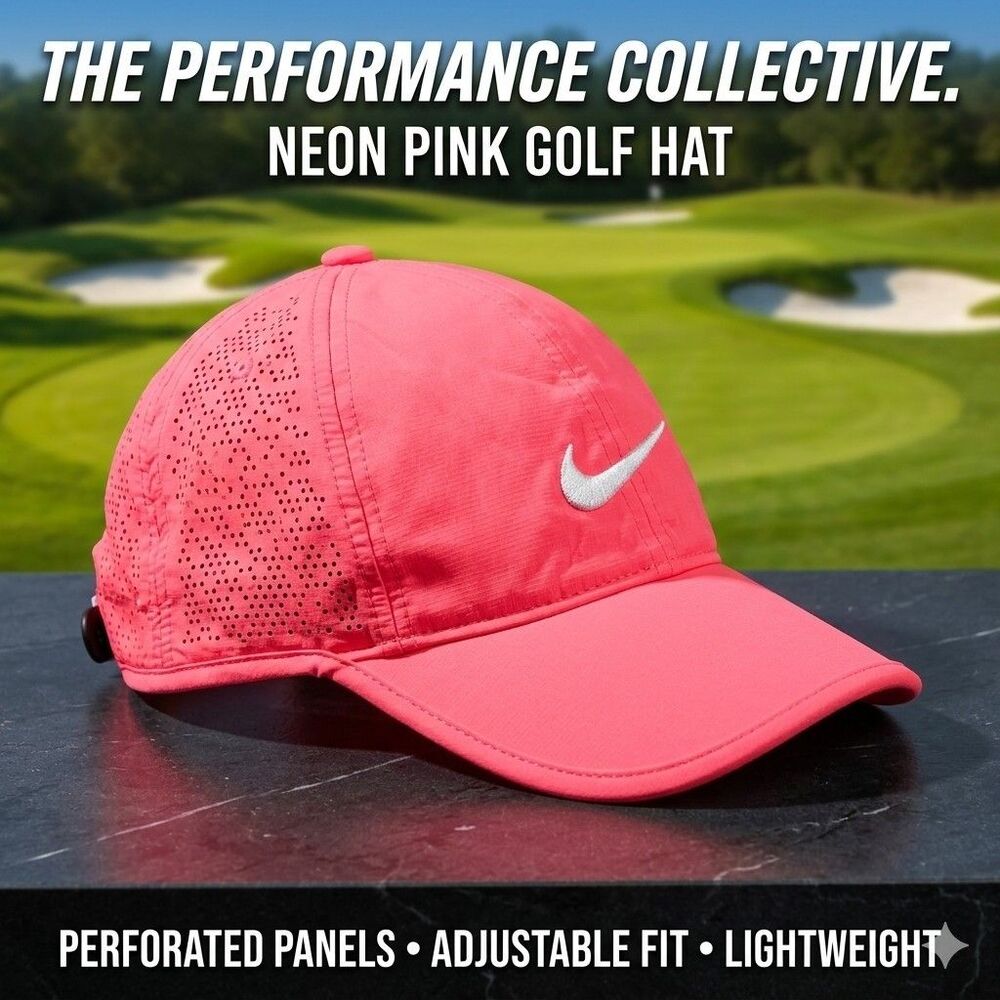 Nike Golf Hat Cap Neon Hot Pink Perforated Breathable Adjustable One Size Unisex
